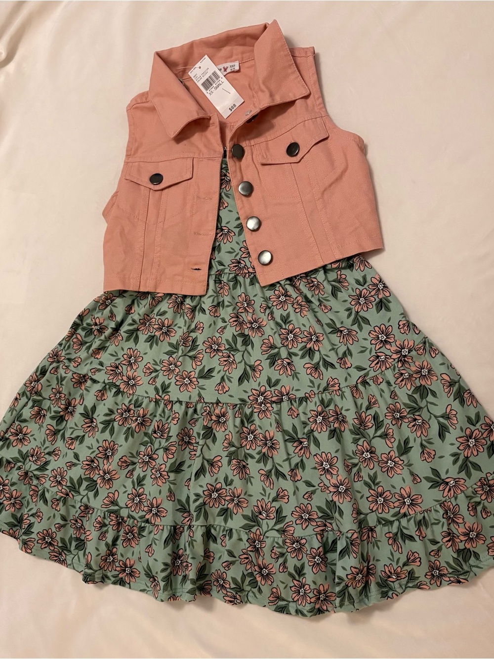 NWT Knit Works Girls 2-Piece Floral Dress & Cropped Vest Set Size 4/5